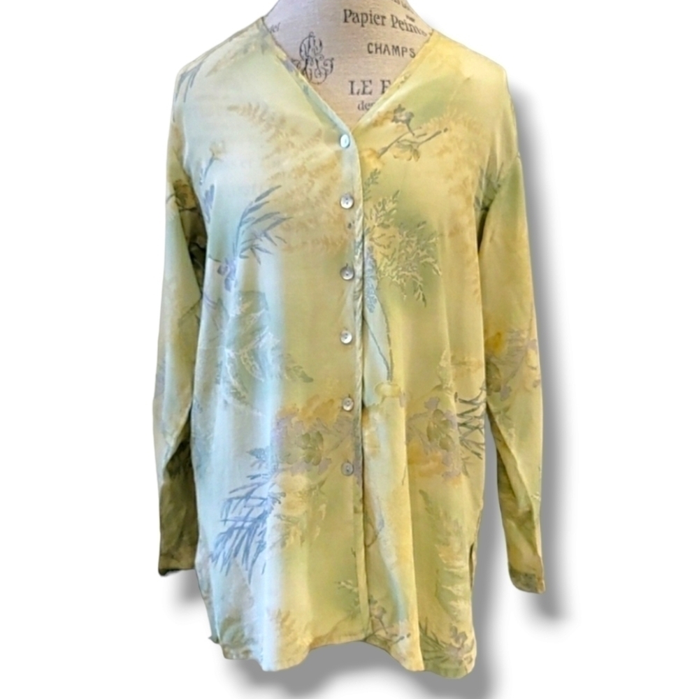 Mureli Collection 100% Silk Button-Down Long Sleeve Blouse/Tunic - Size S/P